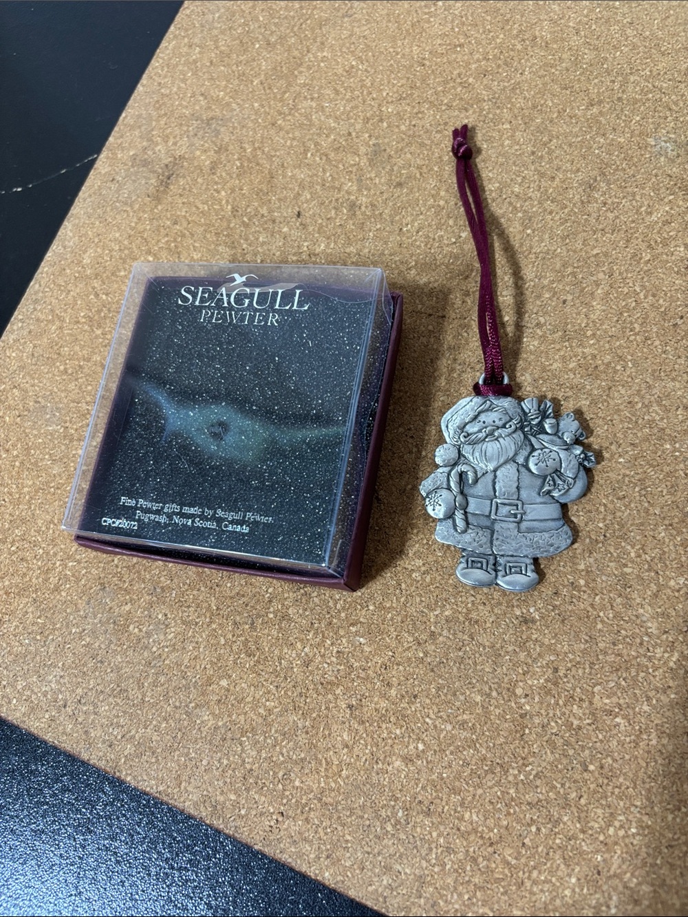 💐3/$15 Pewter Christmas Grampie Silver Santa Ornament with Burgundy Cord